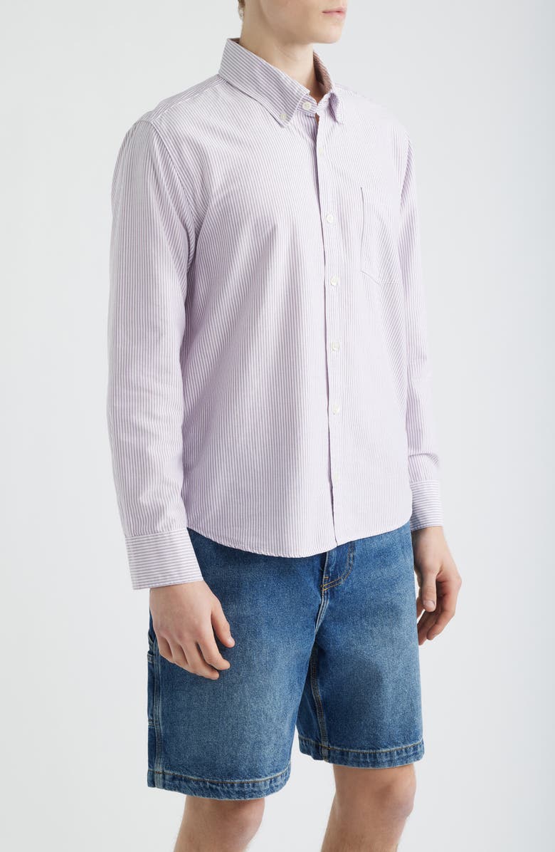Corridor Stripe Cotton Button-Down Oxford Shirt, Alternate, color, Purple