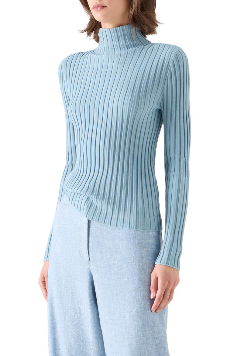 Merino Wool Reverse Rib Turtleneck Sweater, Alternate, color, LIGHT BLUE
