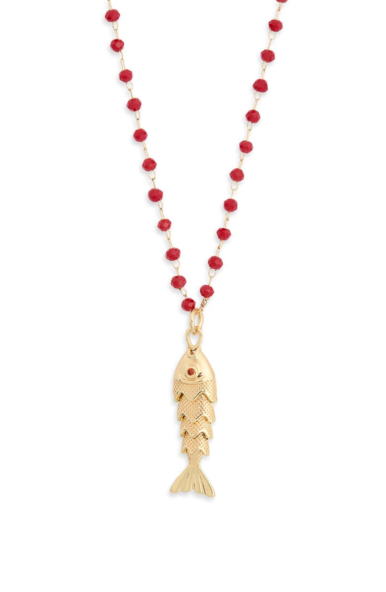 NATASHA Fish Pendant Beaded Necklace, Main, color, Gold/ Siam