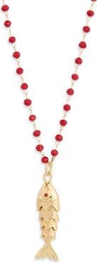 NATASHA Fish Pendant Beaded Necklace