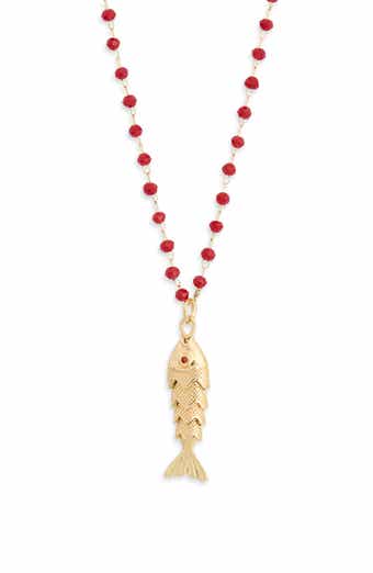 NATASHA Fish Pendant Beaded Necklace