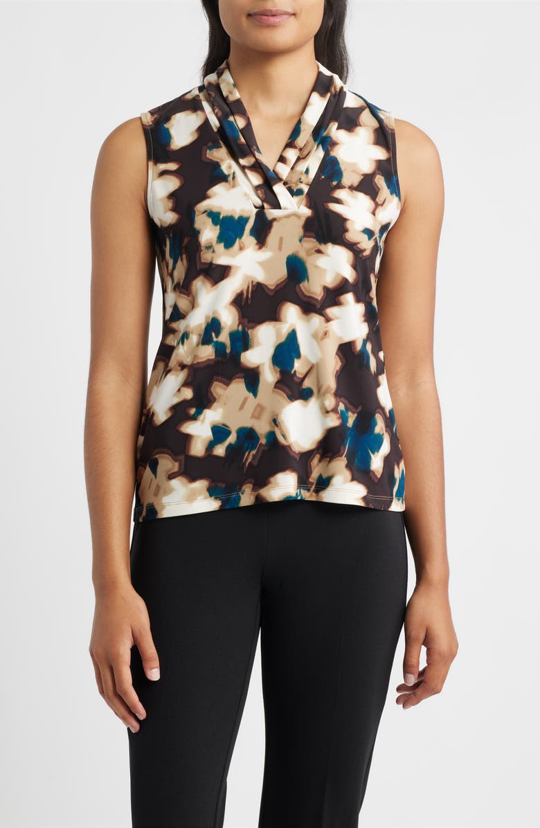 Anne Klein Abstract Print Triple Pleat Sleeveless Top, Main, color,