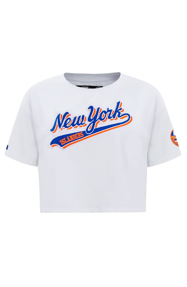 PRO STANDARD Women's Pro Standard White New York Islanders Boxy Script Tail Cropped T-Shirt, Alternate, color, White