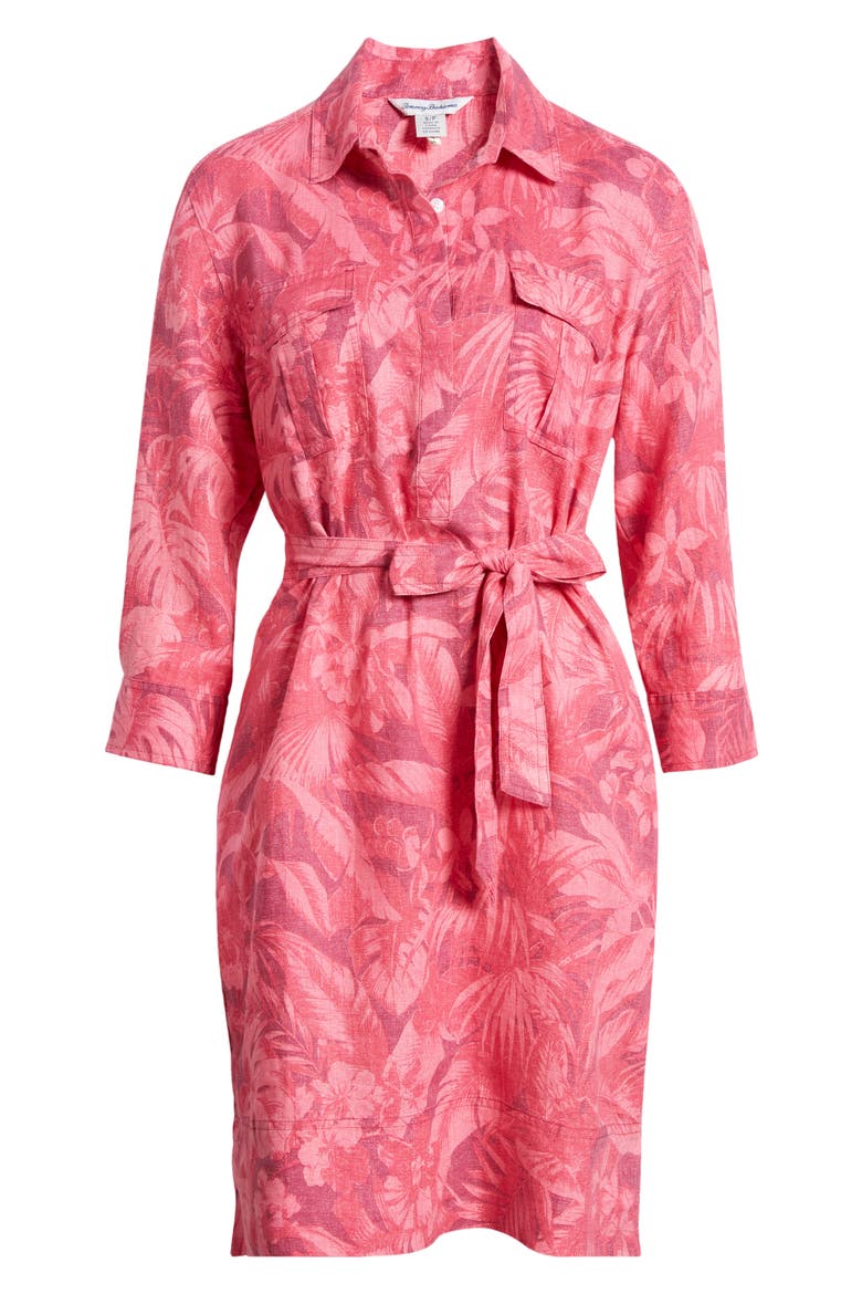Paradise Palmera Tie Waist Shirtdress, Alternate, color, PINK PAPAYA