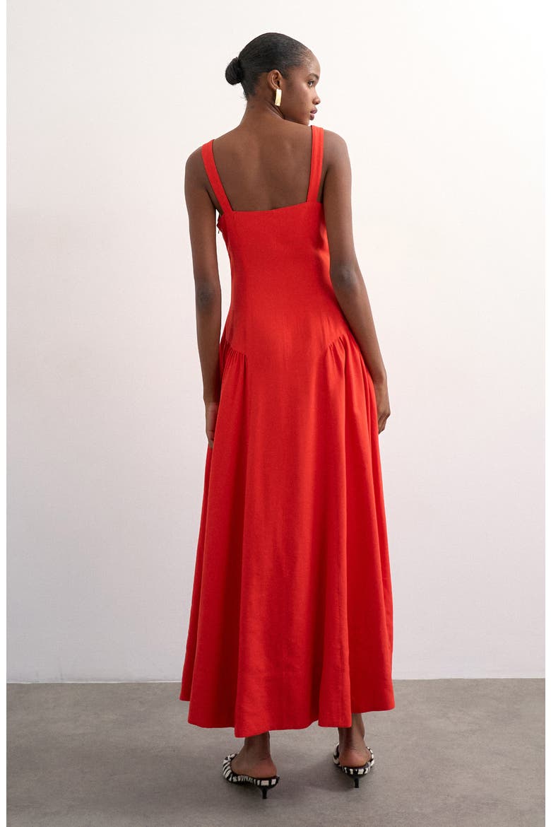 Gathered Fit & Flare Maxi Dress, Alternate, color, RED