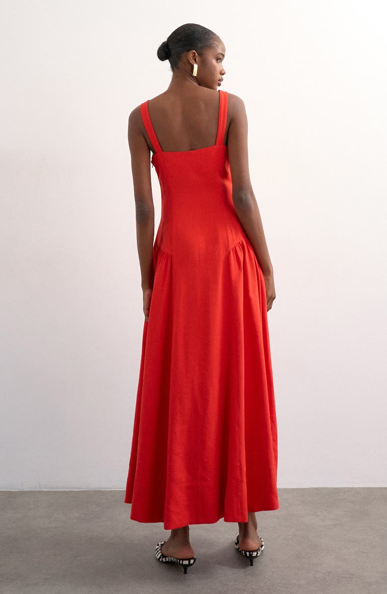 Topshop Gathered Fit & Flare Maxi Dress, Alternate, color, Red
