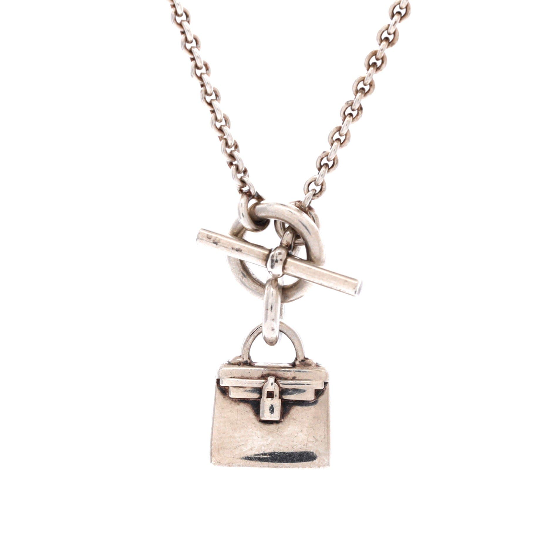 Pre-Owned Hermes Birkin Amulette Pendant Necklace Sterling Silver, Main, color, Silver