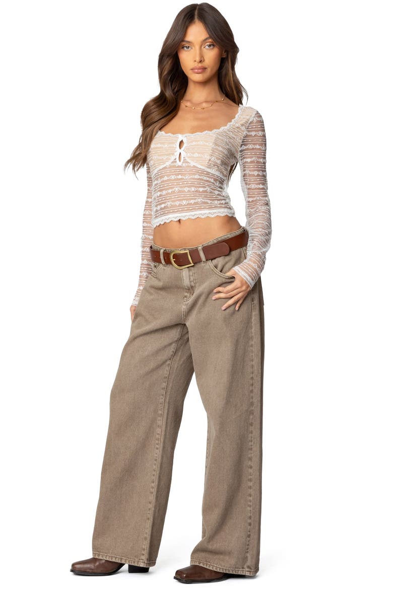 Heart & Bow Sheer Lace Top, Alternate, color, WHITE