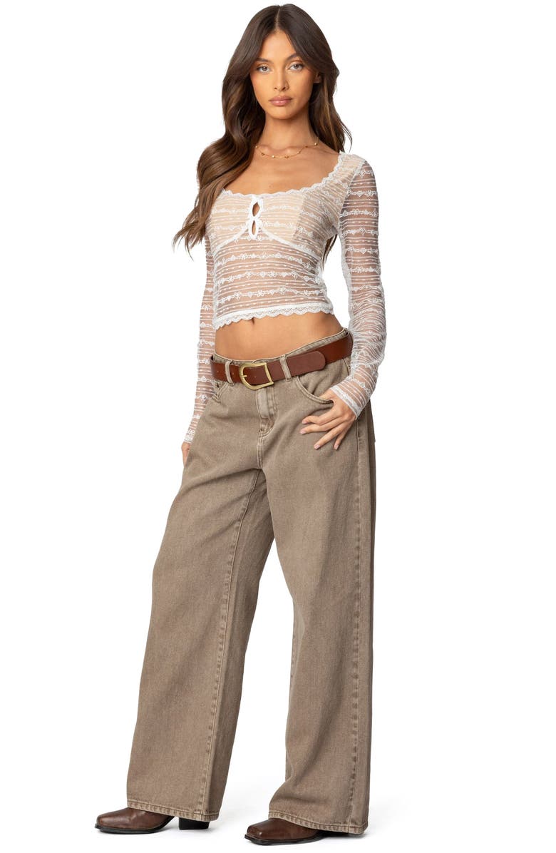 EDIKTED Heart & Bow Sheer Lace Top, Alternate, color, White