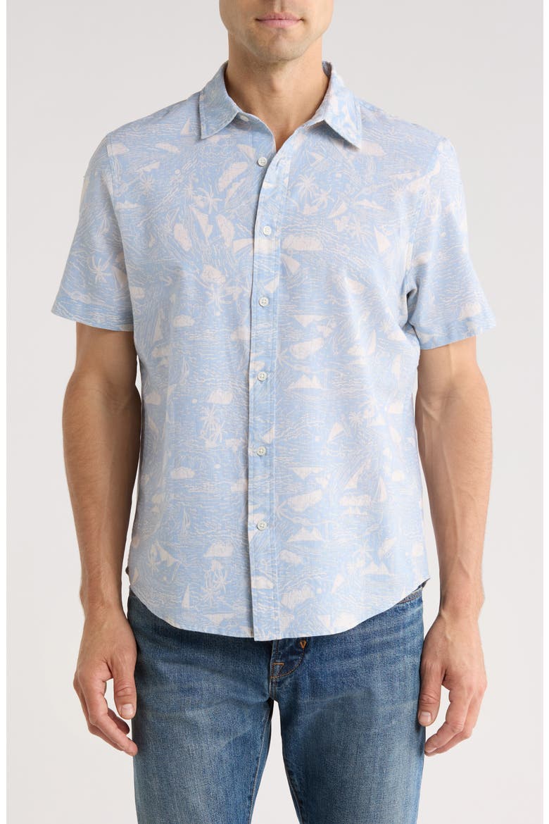 Marina Short Sleeve Linen & Cotton Button-Up Shirt, Main, color, BLUE SKYWAY MARINA PRINT