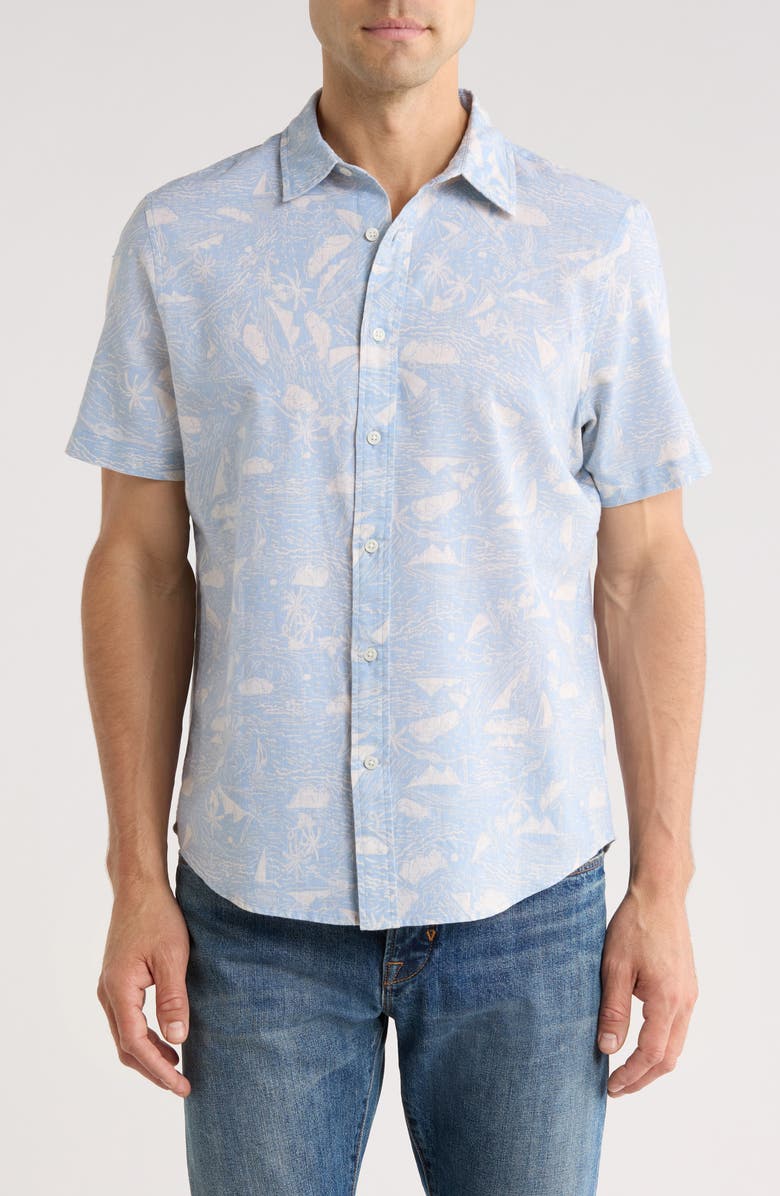 14th & Union Marina Short Sleeve Button-Up Shirt, Main, color, Blue Skyway Marina Print