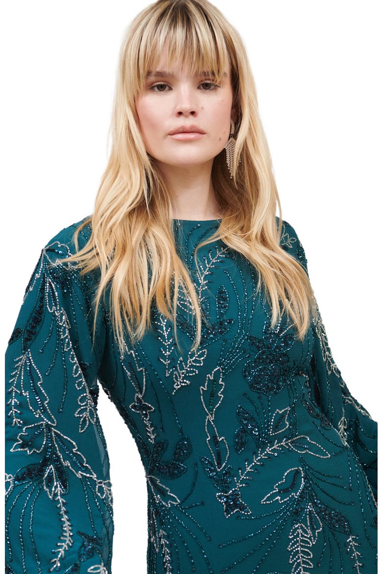 Modest Embellished Sequin Beaded Maxi Dress With Cuff Sleeves, Alternate, color, EMERALD GREEN