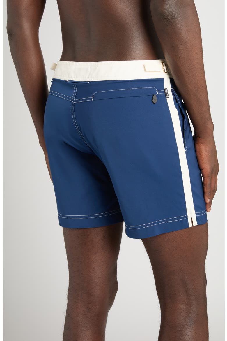 Microcompact Poplin Swim Trunks, Alternate, color, X7BAW DARK BLUE/ WHITE