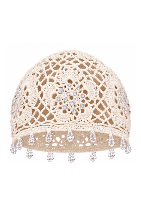 Carna Crystal-embellished Crochet Cap