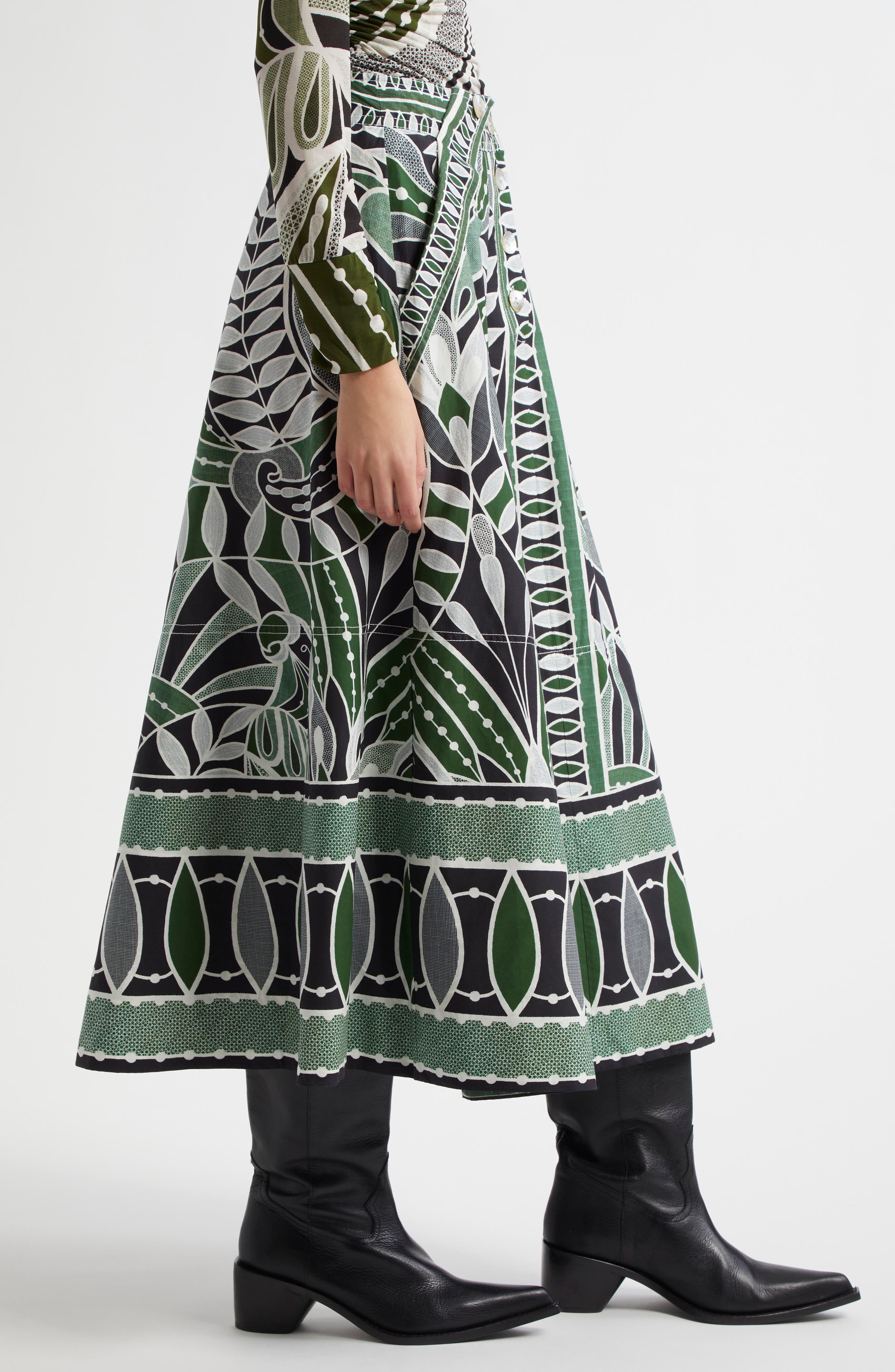 Farm Rio Mixed Print Tiered Midi Skirt Cotton Colorful Size M New