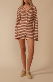 MONTCE Joan Stripe Hooded Long Sleeve Cover-Up Romper