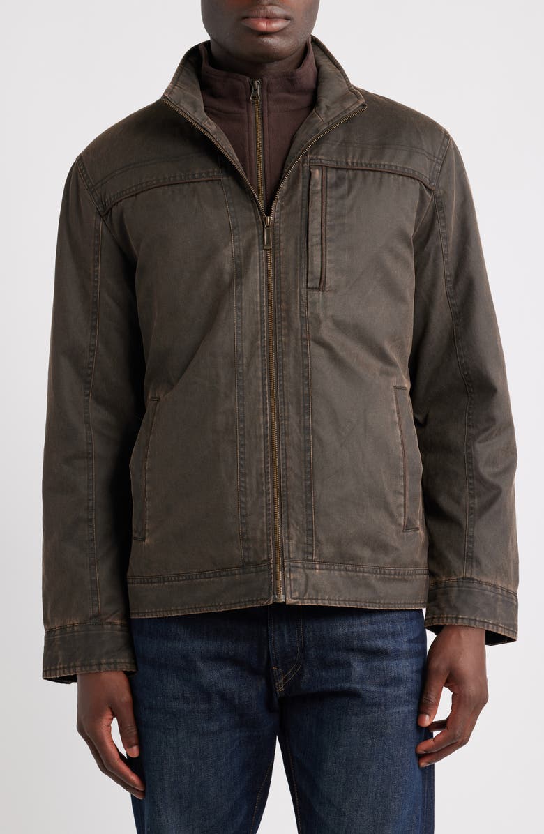 Johnston & Murphy Antiqued Cotton Blend Jacket with Removable Bib, Alternate, color, Brown