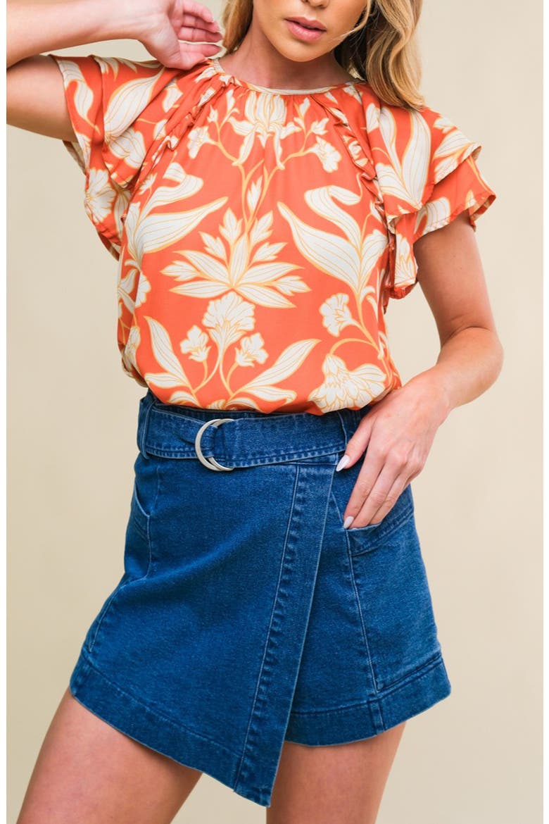Tiered Flutter Sleeve Top, Alternate, color, RUST
