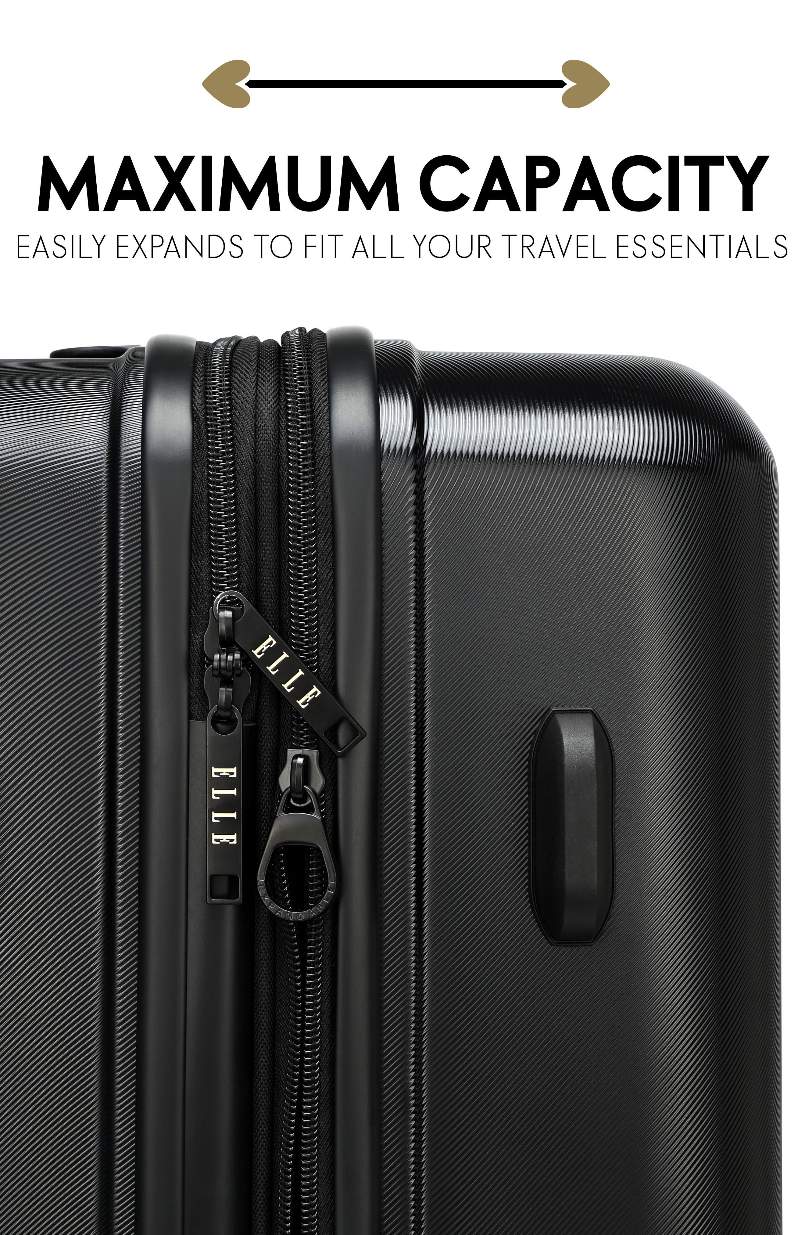 ELLE Expedition 3 Piece Expandable Polycarbonate Spinner Luggage Set, Alternate, color, Black