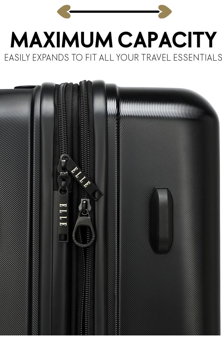 ELLE Expedition 3 Piece Expandable Polycarbonate Spinner Luggage Set, Alternate, color, Black