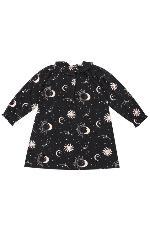 Organic Cotton Celestial Print Ruffle Neck Dress (Baby)