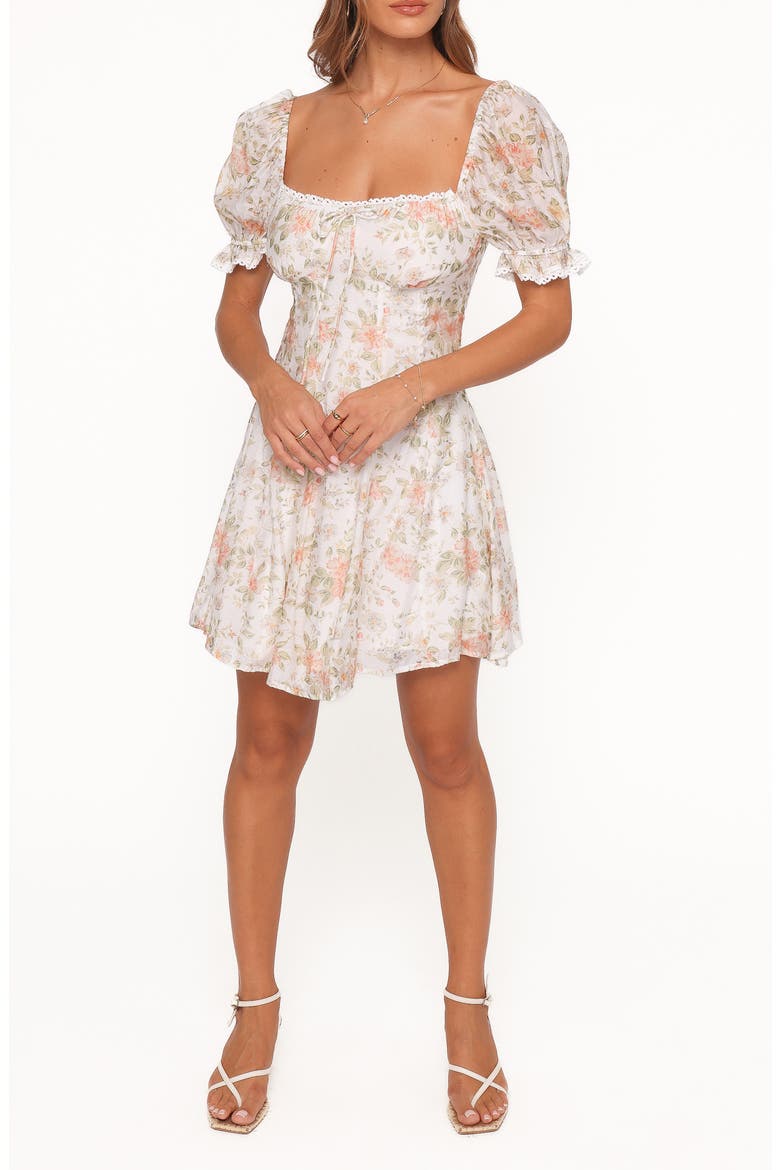 Lavia Floral Puff Sleeve Fit & Flare Minidress, Main, color, WHITE MULTI FLORAL