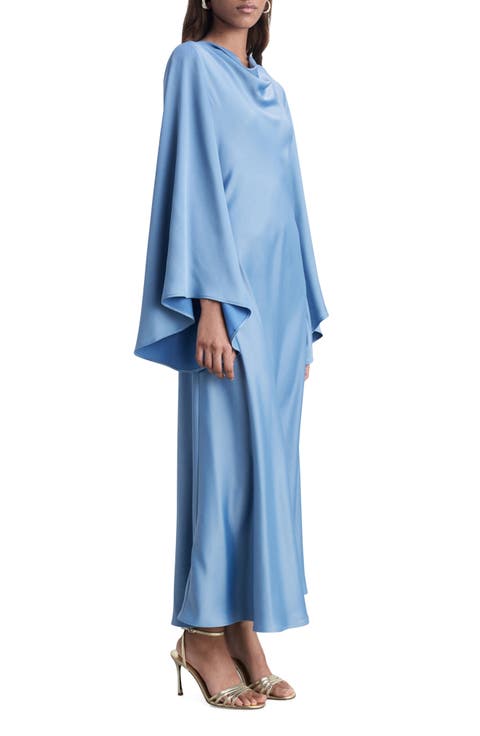 Cowl Neck Long Sleve Satin Maxi Dress