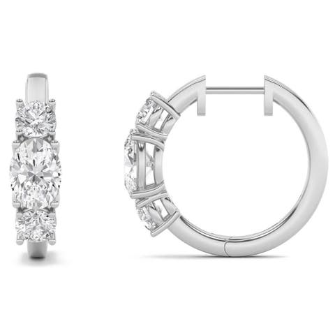 2 1/2Ct Diamond 3-Stone Hoops 14k or Gold Lab Grown 5/8" Tall