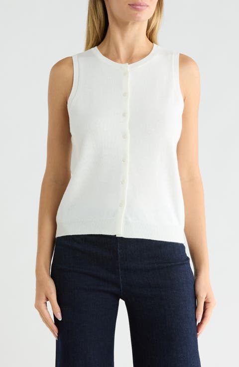 Sleeveless Crewneck Button-Front Sweater