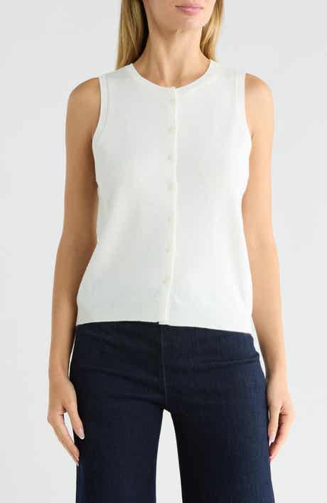 Sleeveless Crewneck Button-Front Sweater