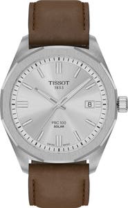 Tissot PRC 100 Solar Quartz Leather Strap Watch, 39mm
