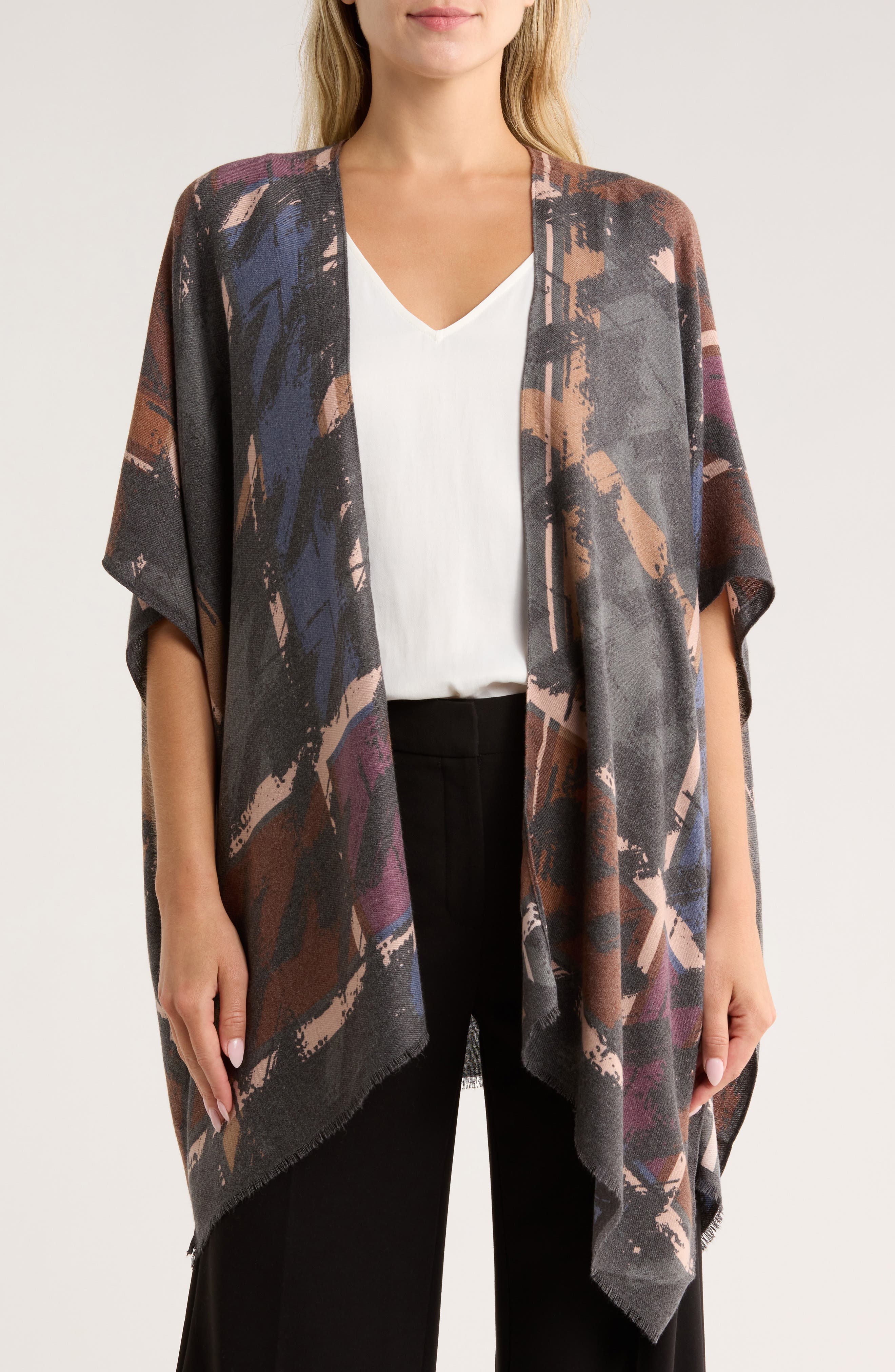 Vince Camuto Houndstooth Plaid Open Topper