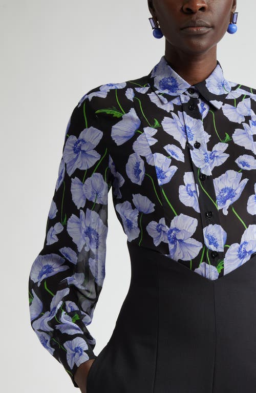 Carolina Herrera Floral Print Silk Button-up Shirt In Black Multi
