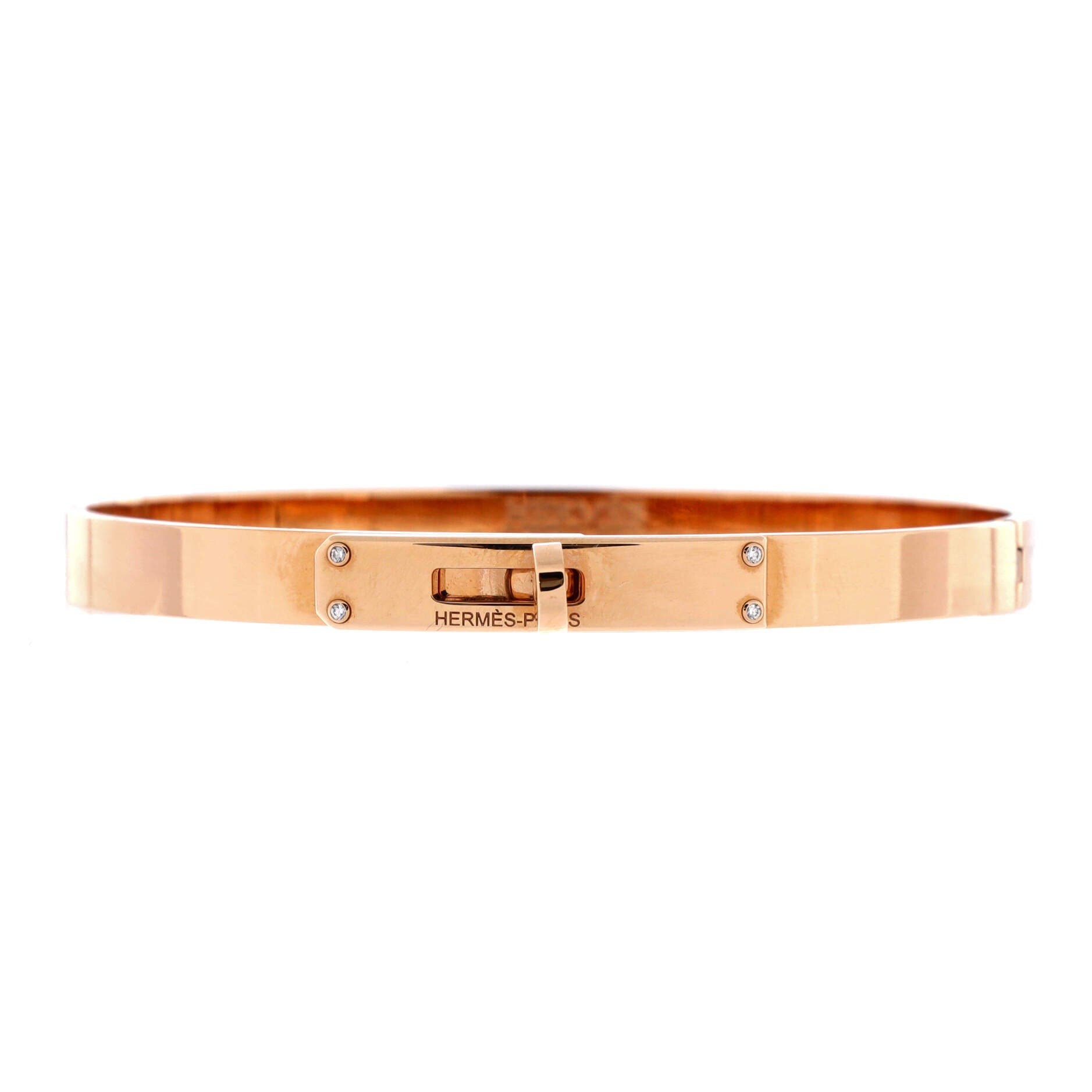 Pre-Owned Hermes Kelly Bracelet 18K Rose Gold with 4 Diamonds Small, Main, color, Rose Gold
