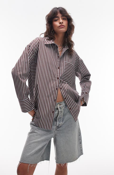 Oversize Stripe Cotton Button-Up Shirt