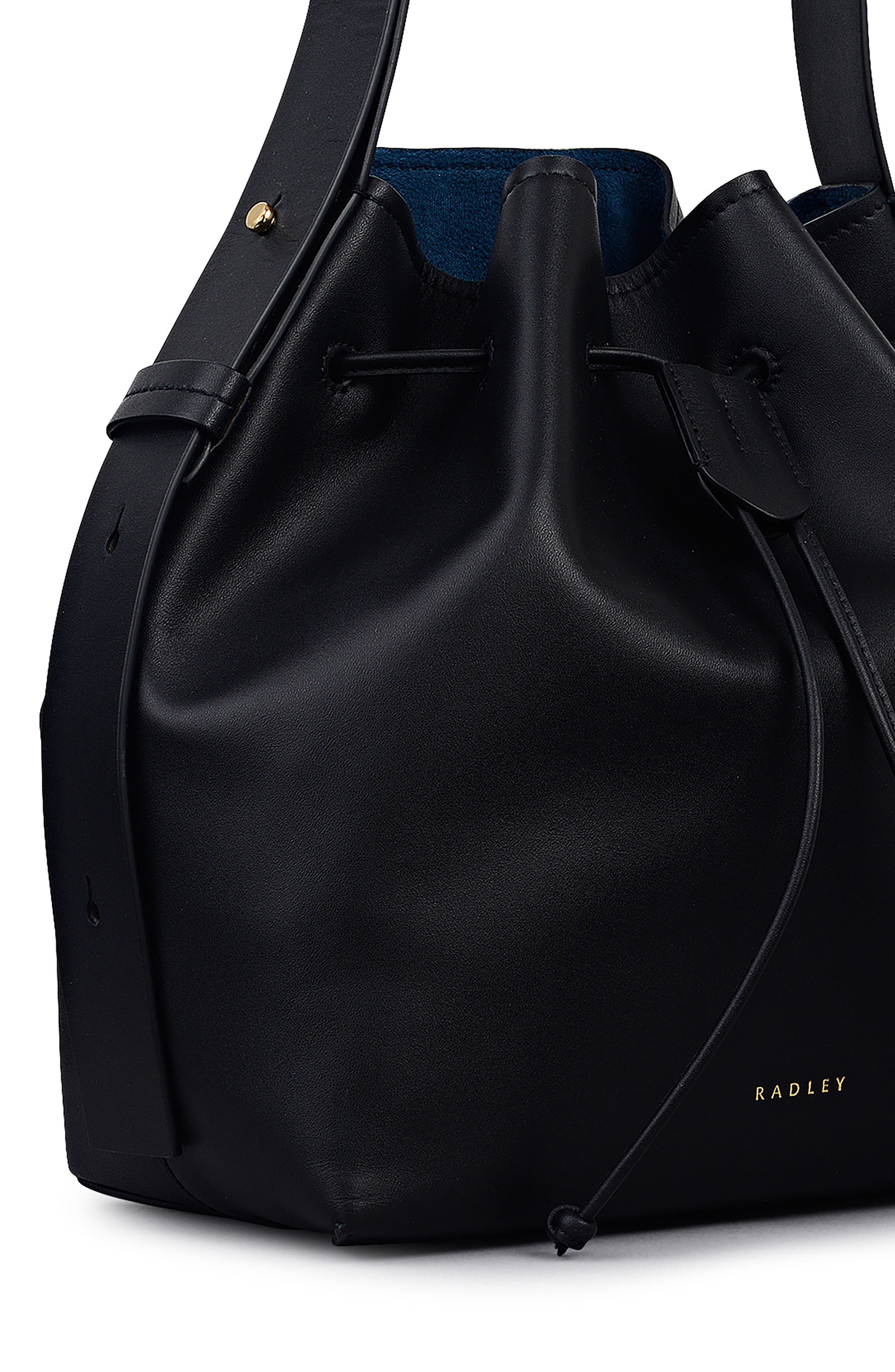 Radley York Leather Bucket Bag, Alternate, color, Black
