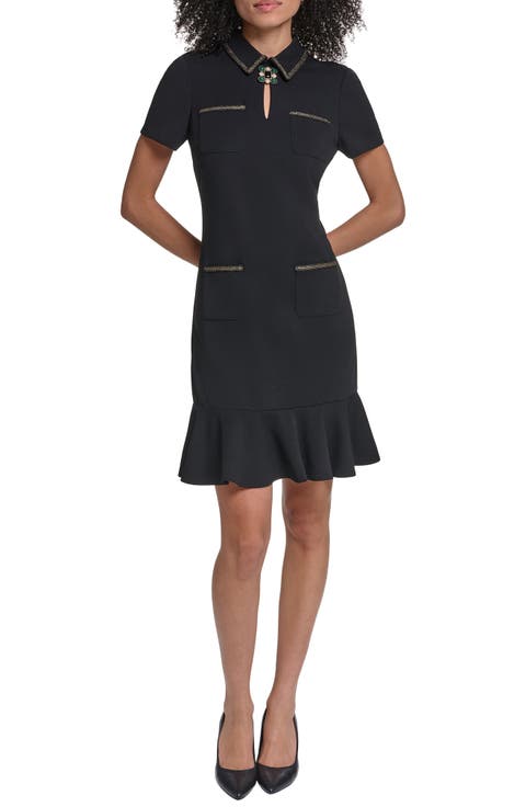 Scuba Crepe Ruffle Sheath Dress