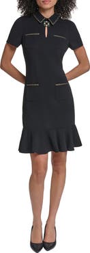 KARL LAGERFELD PARIS Scuba Crepe Ruffle Sheath Dress