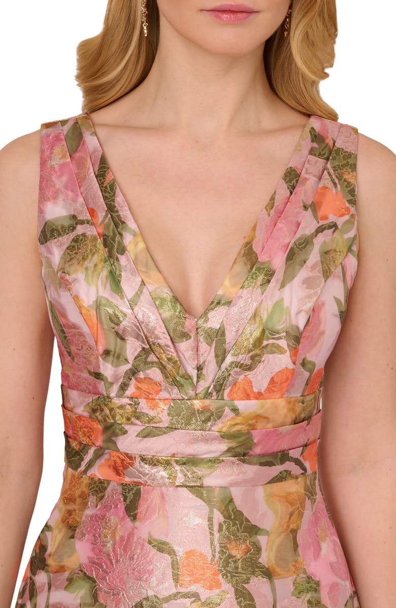 Adrianna Papell Metallic Floral Jacquard Cocktail Dress, Alternate, color, 