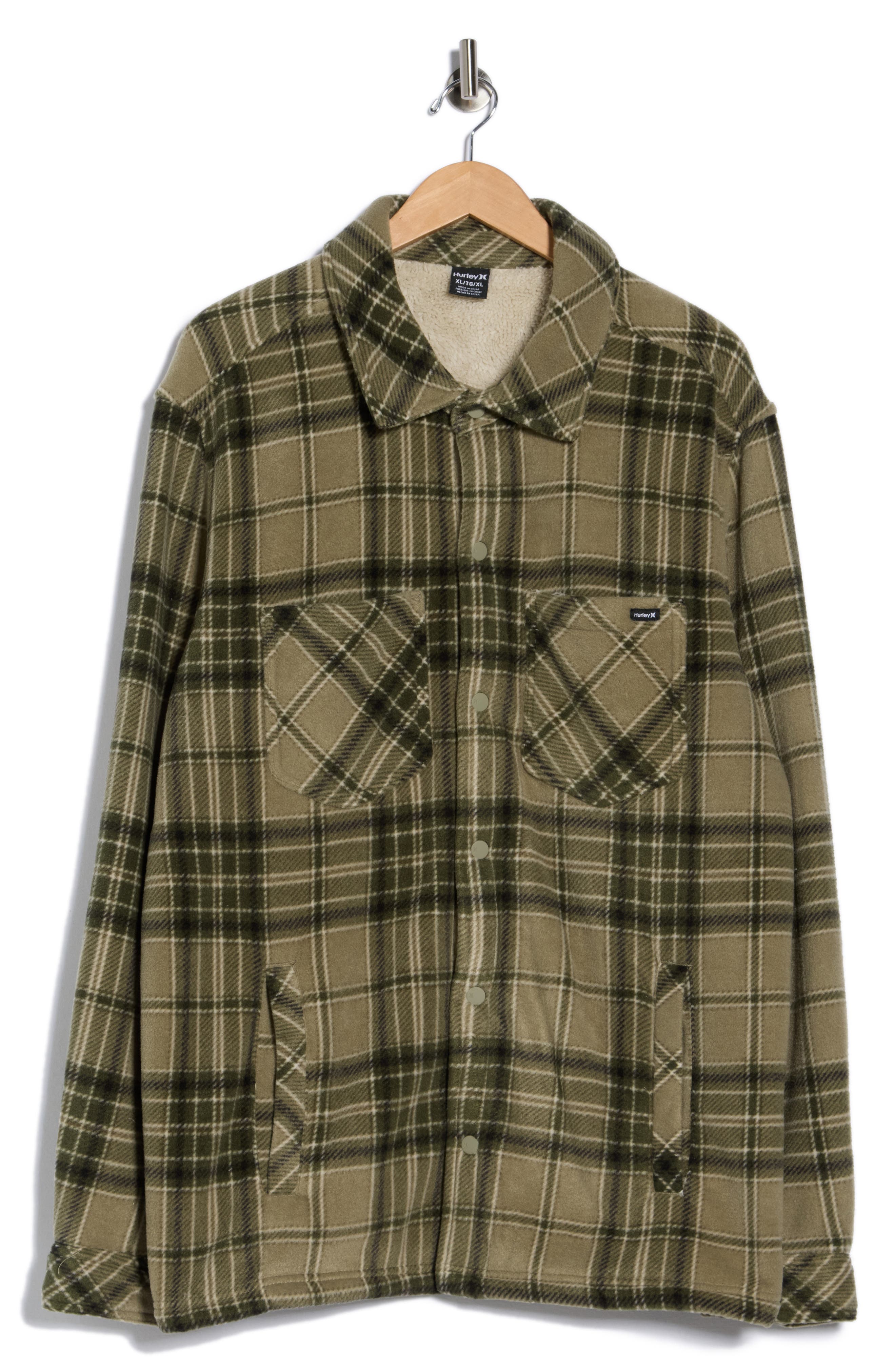 Hurley Plaid Faux Shearling Lined Polar Fleece Shirt Jacket