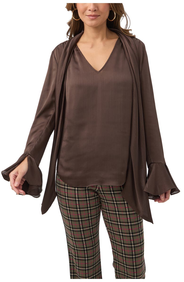 Trina Turk Alora Crinkle Georgette Tie Neck Top, Main, color, Walnut