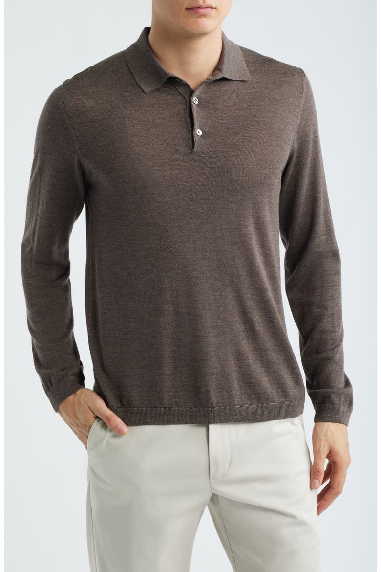 Long Sleeve Wool & Silk Polo Sweater, Main, color, TAUPE