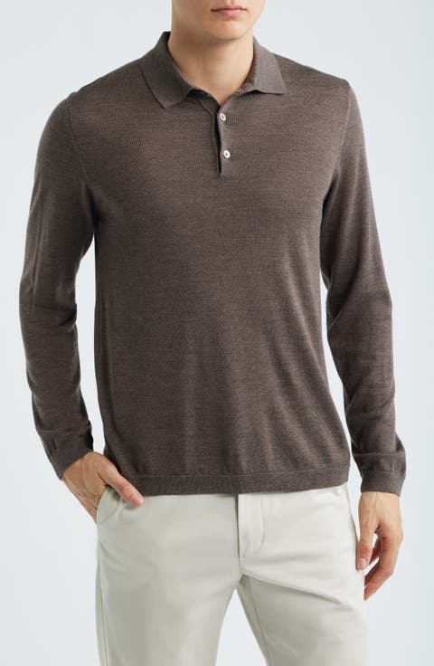 Long Sleeve Wool & Silk Polo Sweater