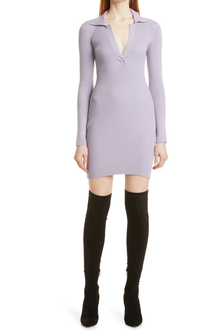 Mix Rib Henley Long Sleeve Cotton & Wool Blend Sweater Dress, Main, color, LAVENDER