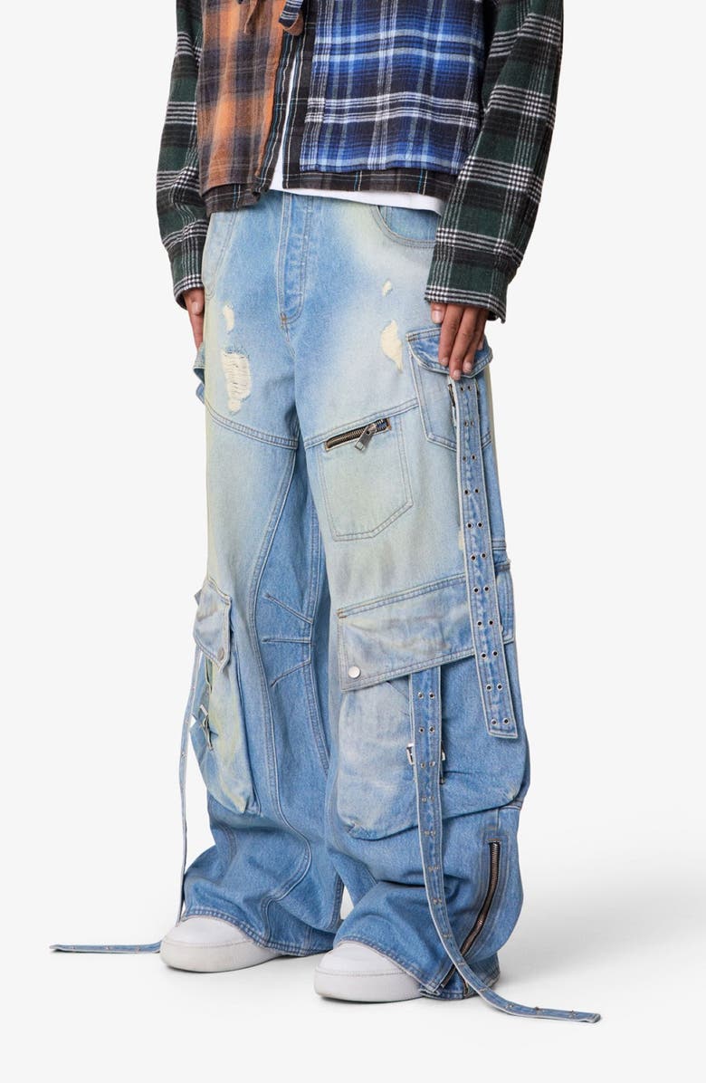 mnml Belt Accent Rave Denim Ultra Baggy Wide Leg Jeans, Alternate, color, 