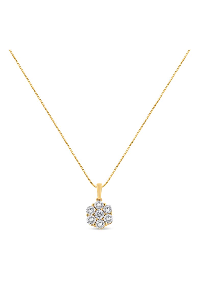 14K Yellow Gold 2.00 Cttw Brilliant Diamond 7 Stone Flower Cluster Pendant Necklace, Alternate, color, Yellow