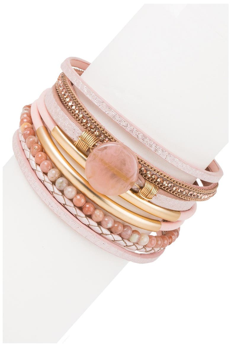 Mixed Media Cuff Bracelet, Alternate, color, PINK