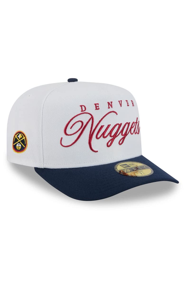 New Era Men's New Era White/Navy Denver Nuggets 2025 NBA Draft A-Frame 59FIFTY Fitted Hat, Main, color, White