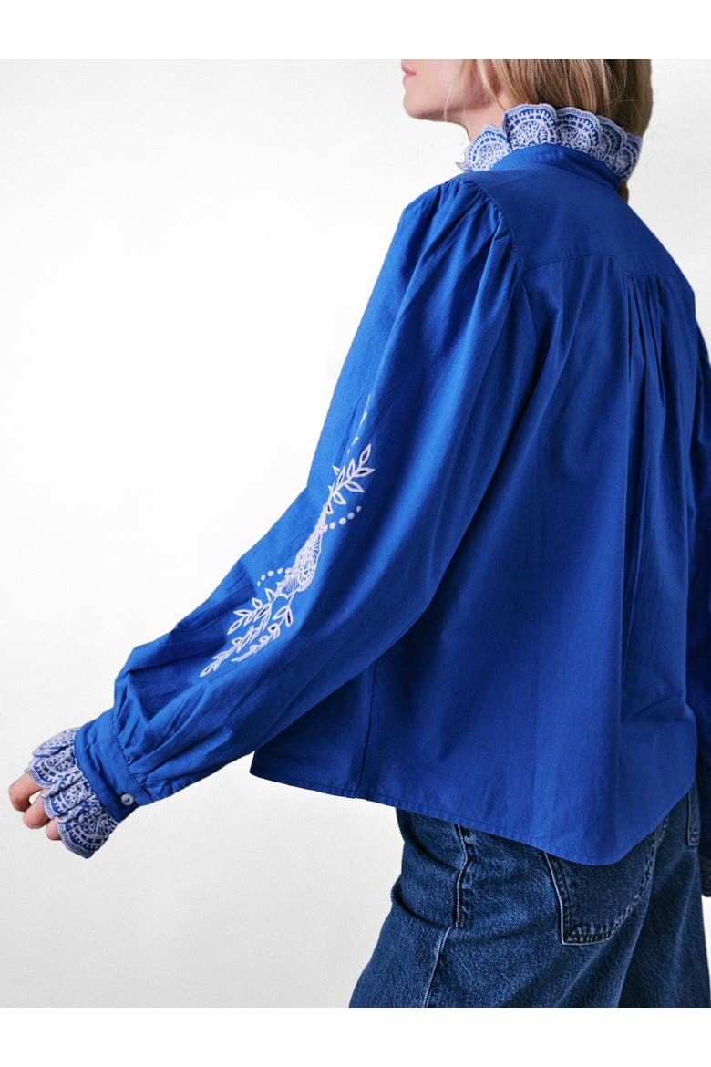 Jewel Trim Cotton Carla Blouse, Alternate, color, Cobalt Blue
