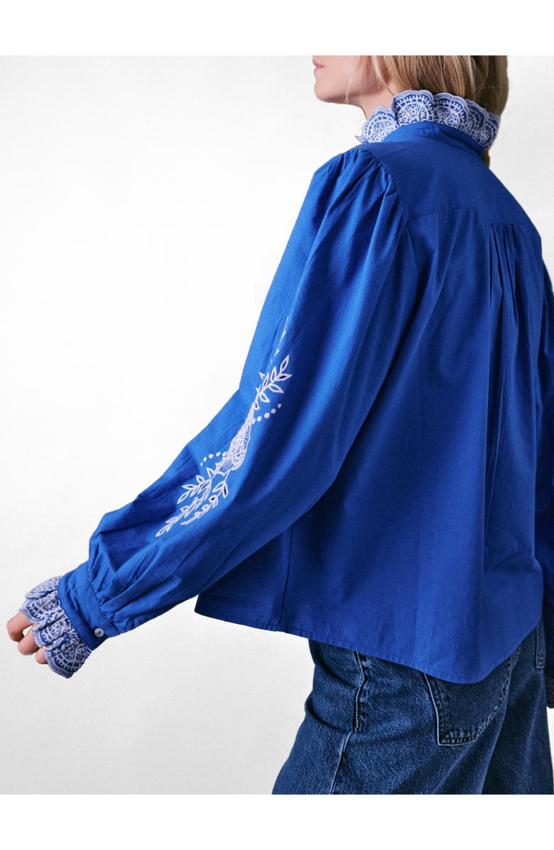 Cape Cove Jewel Trim Cotton Carla Blouse, Alternate, color, Cobalt Blue